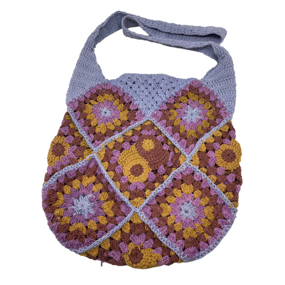 Unbranded Handbags - Icon Woven Hobo Grandma Granny Boho Crocheted Afghan Square Bag